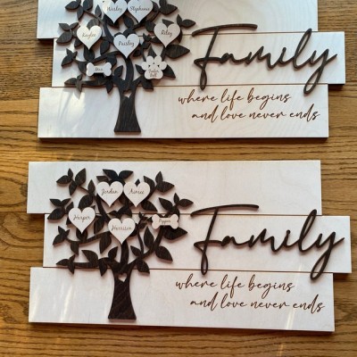 Personalized Family Tree Wooden Wall Art Decor Christmas Gift 