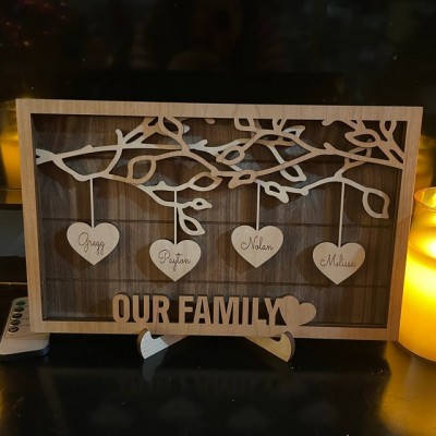 Family Tree Wood Frame Sign Personalized Home Wall Decor Christmas Gift